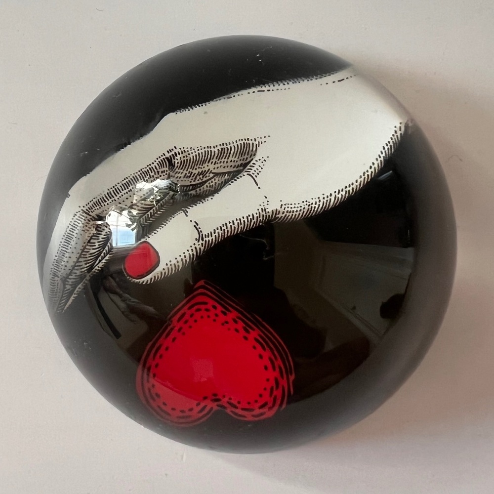 H&M Home Black Glass Paperweight Hand & Red Heart Dome 4” Decor